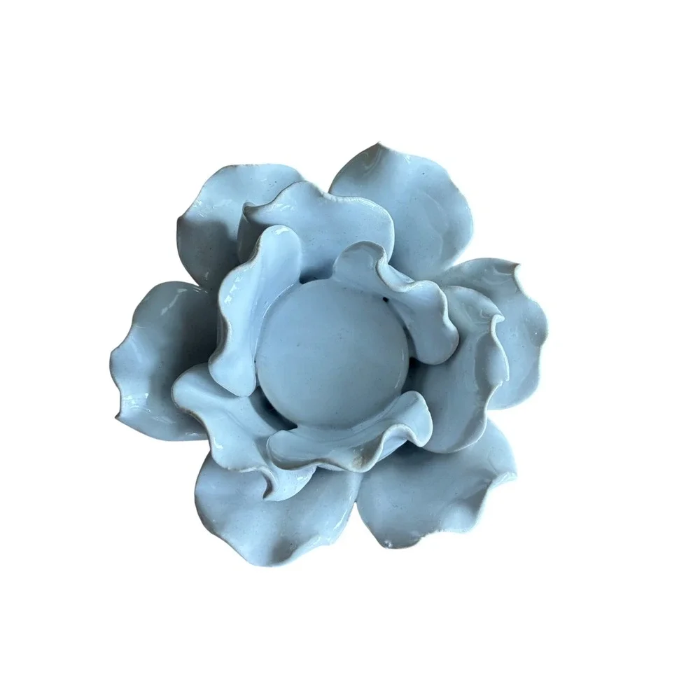 Ceramic Flower Candlestick / Tea Light Holder Small Cream Ruffled Petal